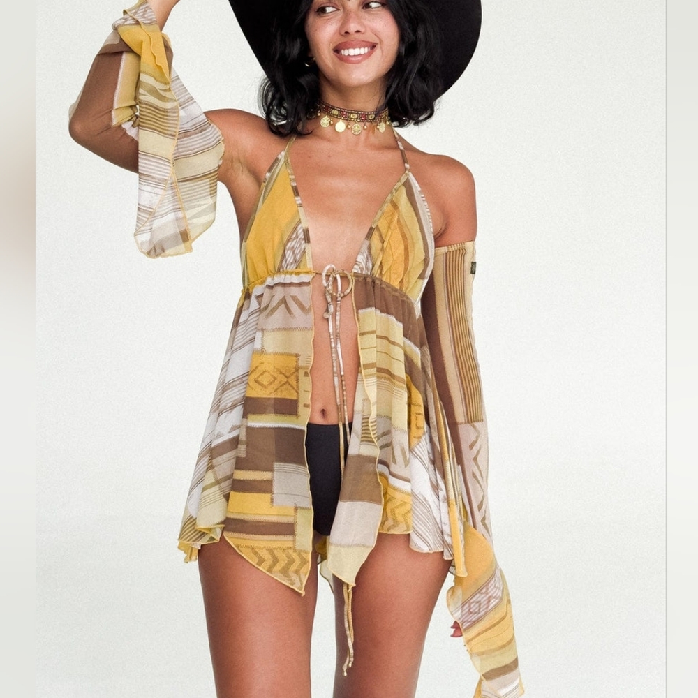 NWT Her Pony The Label GYPSIE MICRO MINI DRESS & ARMWARMERS herponythelabel
